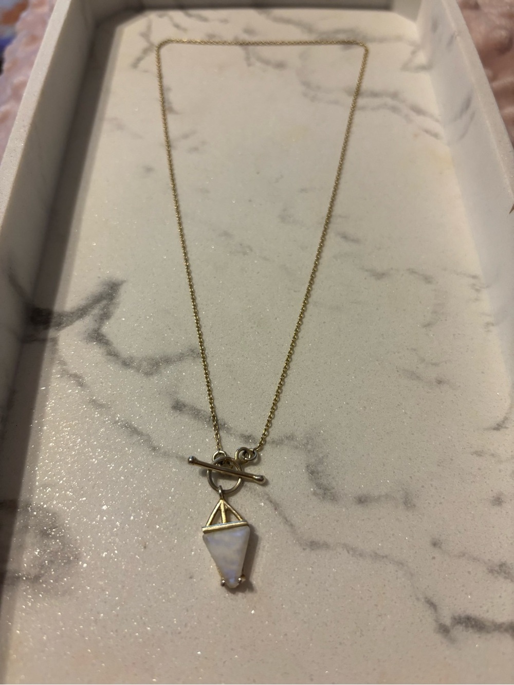 Gold-Plated Rainbow Moonstone Pendant Necklace - Gold & White - Picture 5 of 8